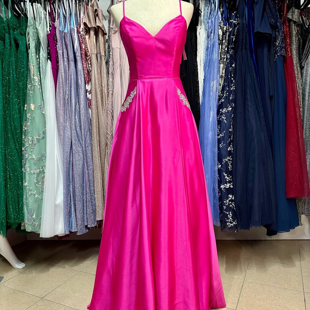 Elegant Hot Pink Prom Dress with Embellishments